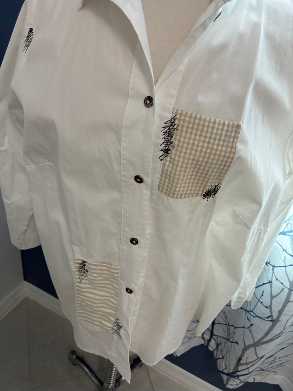 Vitamin White Button-Up Cotton Shirt with Patch Pockets